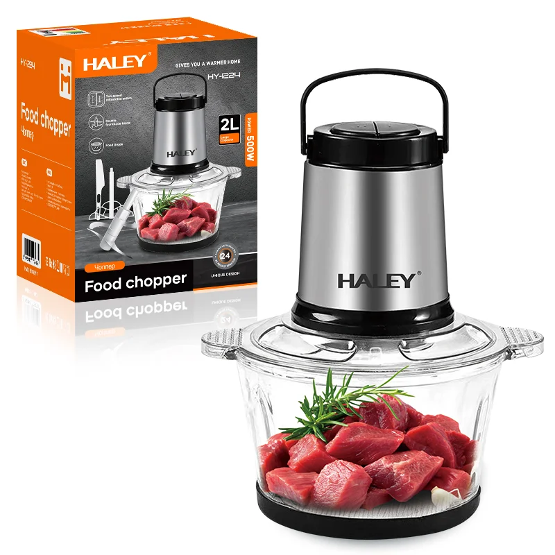 Tocator Multifunctional HALEY HY-1224, 2L, inox, electric, pentru carne si legume, motor puternic, Garantie 3 Ani