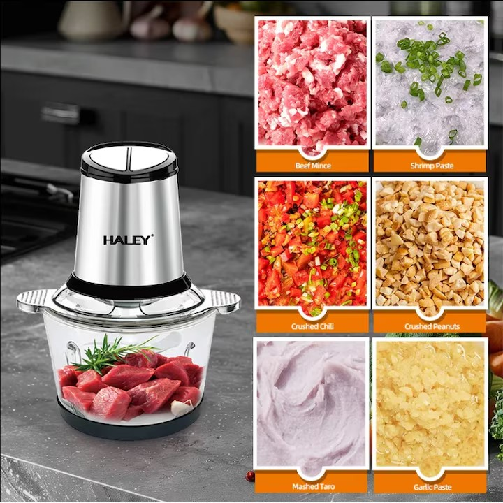 Tocator Multifunctional HALEY HY-1224, 2L, inox, electric, pentru carne si legume, motor puternic, Garantie 3 Ani