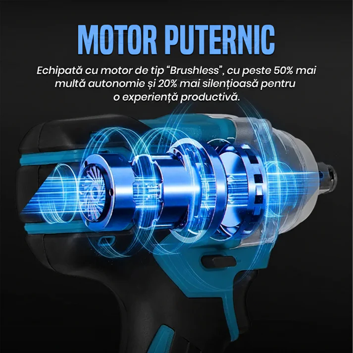 Cheie de impact 550Nm, masina de insurubat cu 2 acumulatori 48V Li-Ion, 43 accesorii, valiza transport
