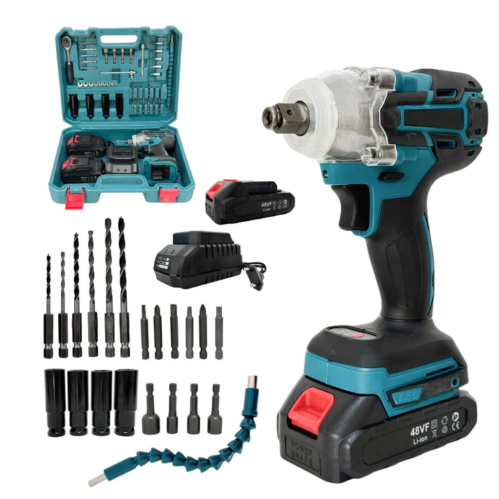 Cheie de impact 550Nm, masina de insurubat cu 2 acumulatori 48V Li-Ion, 43 accesorii, valiza transport