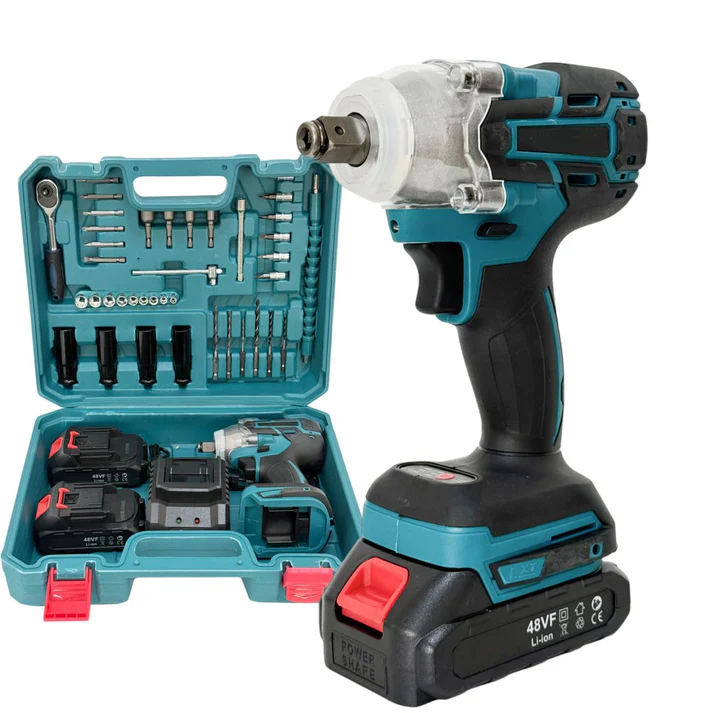 Cheie de impact 550Nm, masina de insurubat cu 2 acumulatori 48V Li-Ion, 43 accesorii, valiza transport