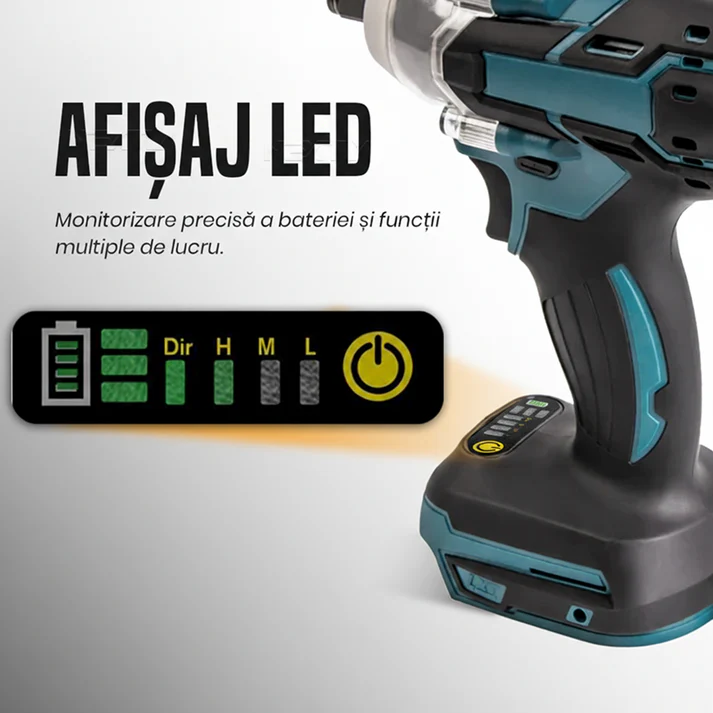 Cheie de impact 550Nm, masina de insurubat cu 2 acumulatori 48V Li-Ion, 43 accesorii, valiza transport