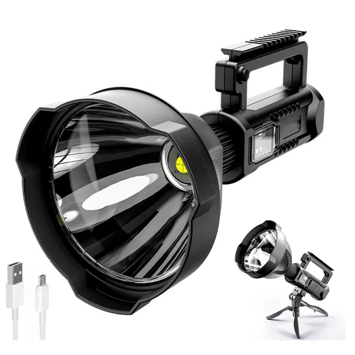 Lanterna LED reincarcabila cu functie Powerbank, 4 moduri iluminare, incarcare USB, trepied inclus