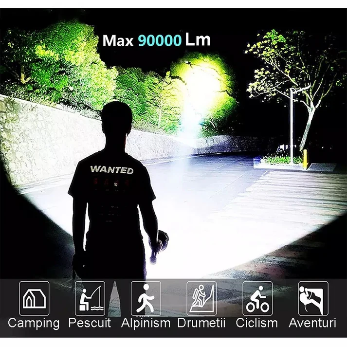 Lanterna LED reincarcabila cu functie Powerbank, 4 moduri iluminare, incarcare USB, trepied inclus