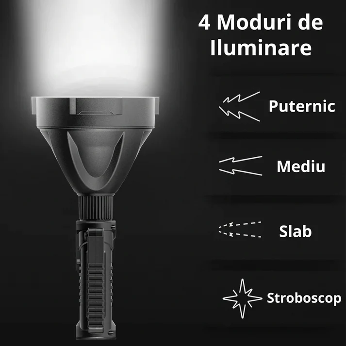 Lanterna LED reincarcabila cu functie Powerbank, 4 moduri iluminare, incarcare USB, trepied inclus