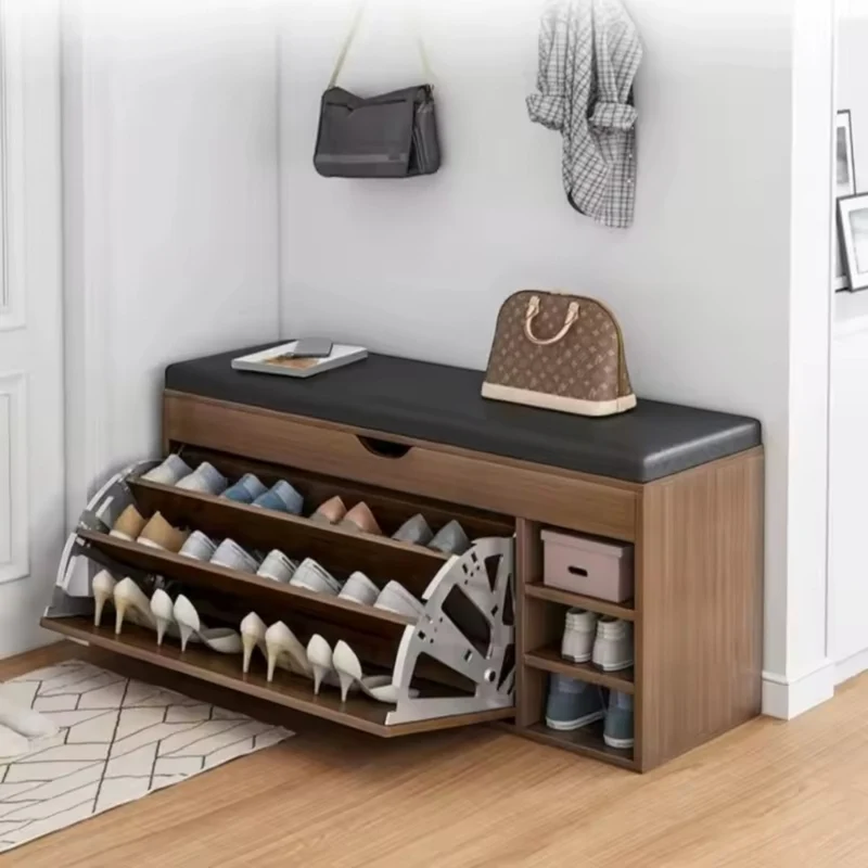 Pantofar Tip Banchetă cu Spațiu de Depozitare, 100 × 30 × 51 cm | 3 Rafturi | Șezut Tapițat | Alb, Maro sau Gri
