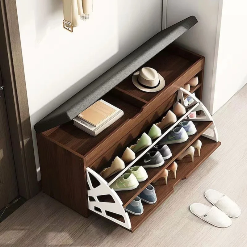 Pantofar Tip Banchetă cu Spațiu de Depozitare, 100 × 30 × 51 cm | 3 Rafturi | Șezut Tapițat | Alb, Maro sau Gri
