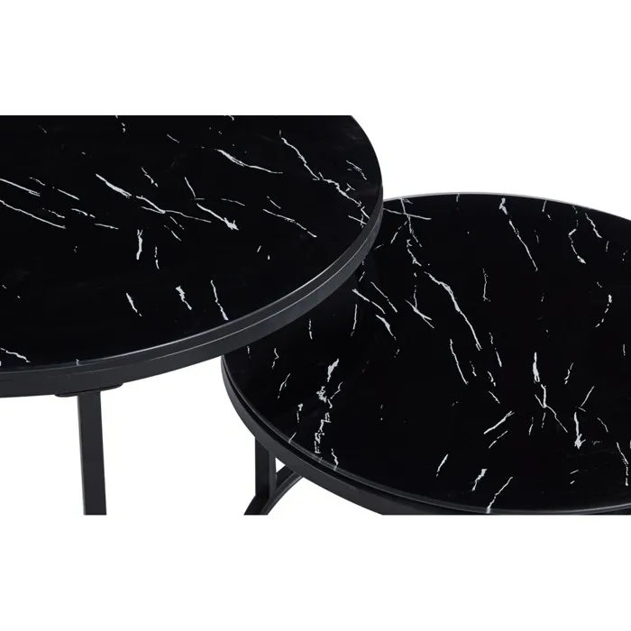 Măsuță de Cafea 2 în 1 Manhattan, Set 2 Mese Gigogne, Efect Marmură Neagră, Cadru Metalic, Design Modern, 53×43 cm
