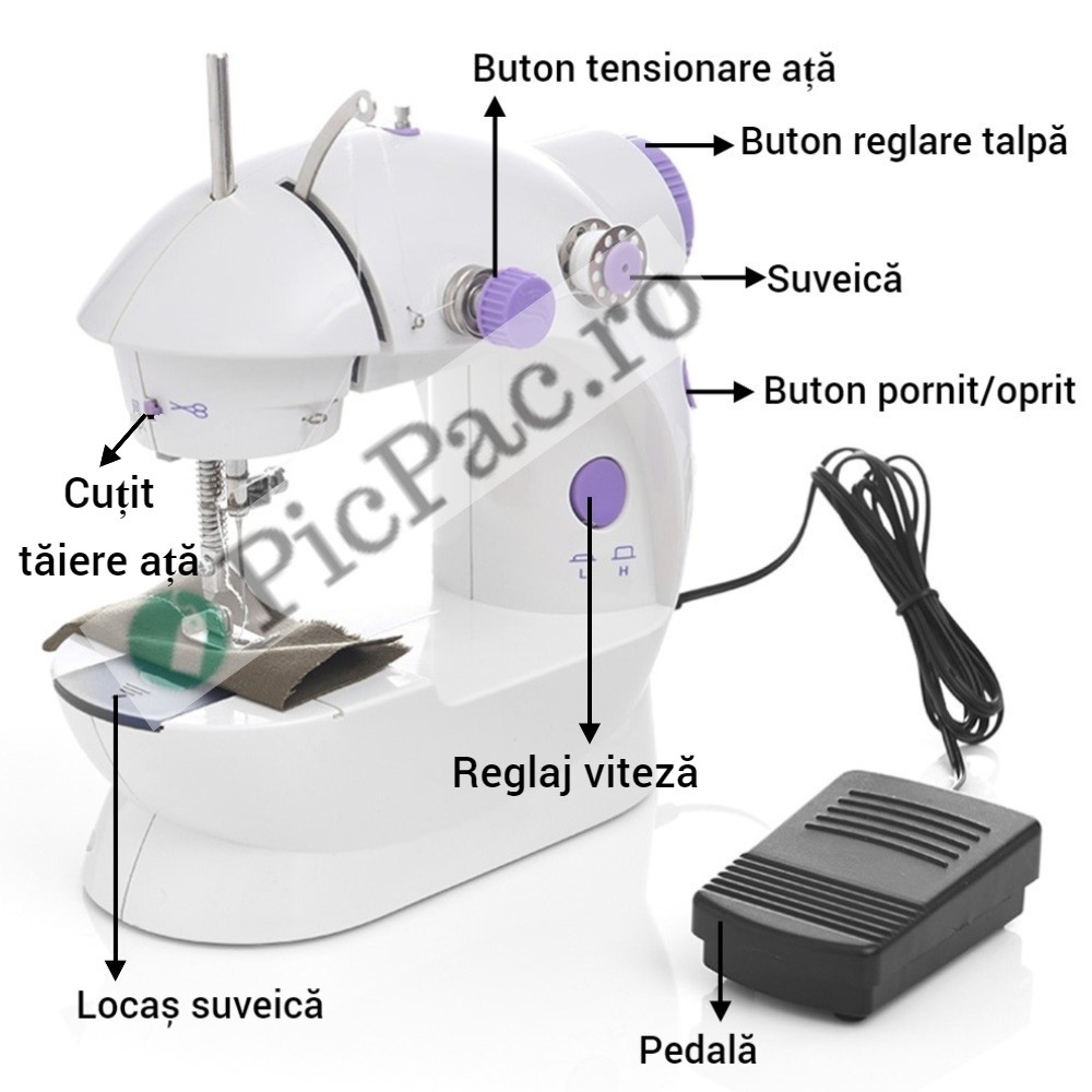 Masina de cusut electrica portabila, compacta, usor de utilizat, 2 viteze, ideala pentru retusuri si proiecte DIY