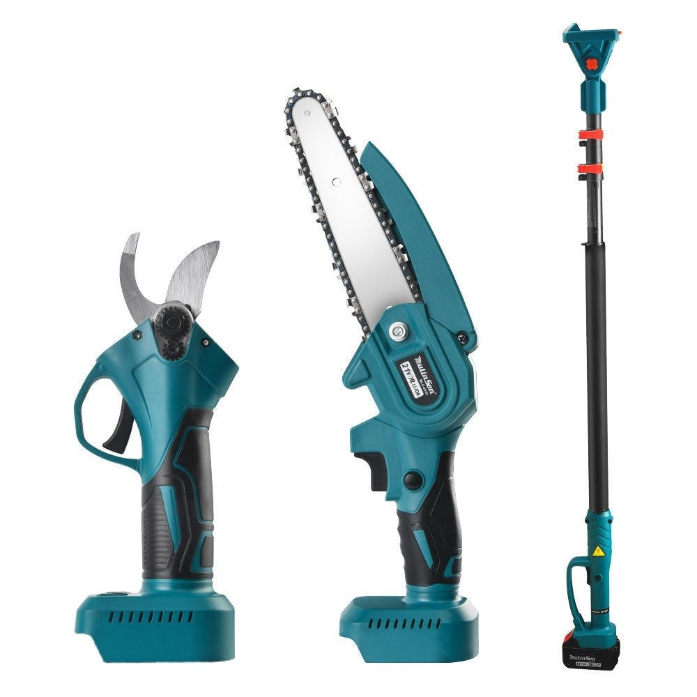 Set Foarfecă Electrică de Grădină + Mini Drujbă 6 Inch cu Braț Telescopic 2.13 m | 2 Acumulatori | Unghi Reglabil | Kit Profesional pentru Tăiere și Toaletare