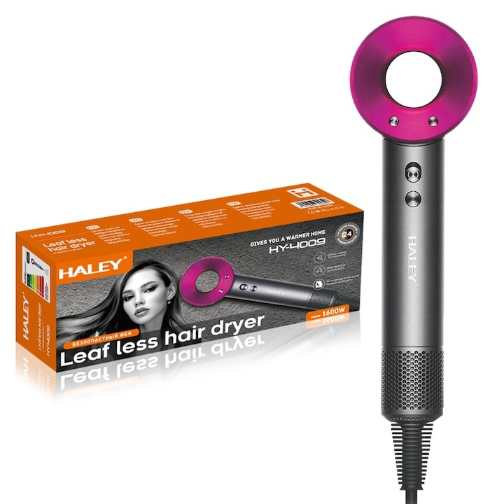 Uscator de par profesional HALEY HY-4009, 1600W, tehnologie cu ionizare, 3 trepte viteza si temperatura, aer rece, silentios, Garantie 3 Ani