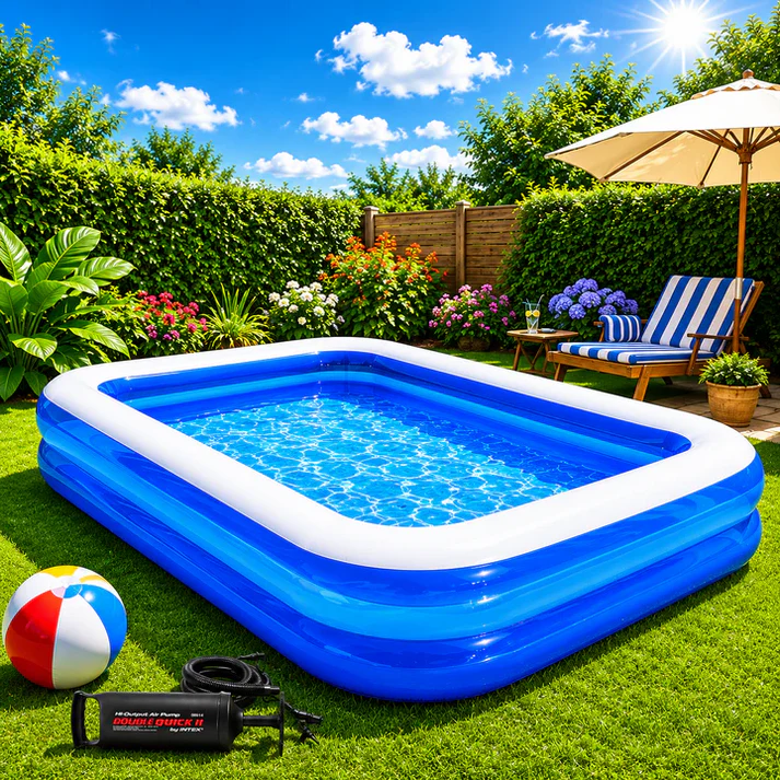 Piscină Gonflabilă 200x140x40 cm, 2 Inele Rezistente, PVC Gros, pentru Copii și Adulți, Mini Boxă Wireless Cadou Inclusă