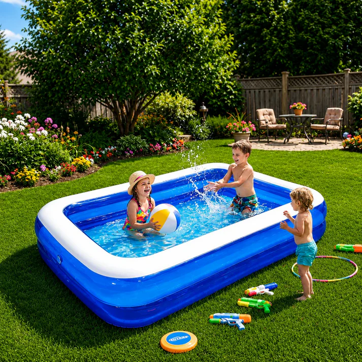 Piscină Gonflabilă 200x140x40 cm, 2 Inele Rezistente, PVC Gros, pentru Copii și Adulți, Mini Boxă Wireless Cadou Inclusă