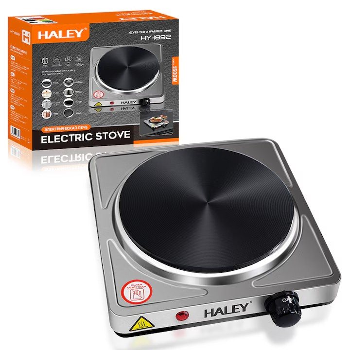 Plita electrica portabila HALEY HY-1892, 1500W, inox, reglaj temperatura, protectie supraincalzire, compacta, Garantie 3 Ani