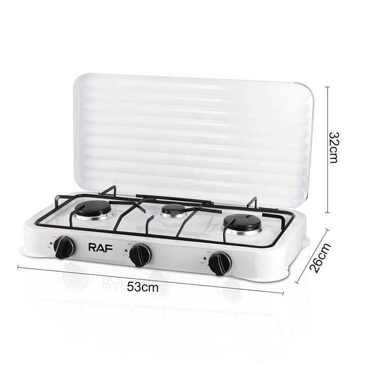 Plită pe Gaz RAF R8035, 3 Arzătoare, Oțel Carbon Rezistent, 53 cm, Aprindere Manuală, Design Compact, Culoare Albă