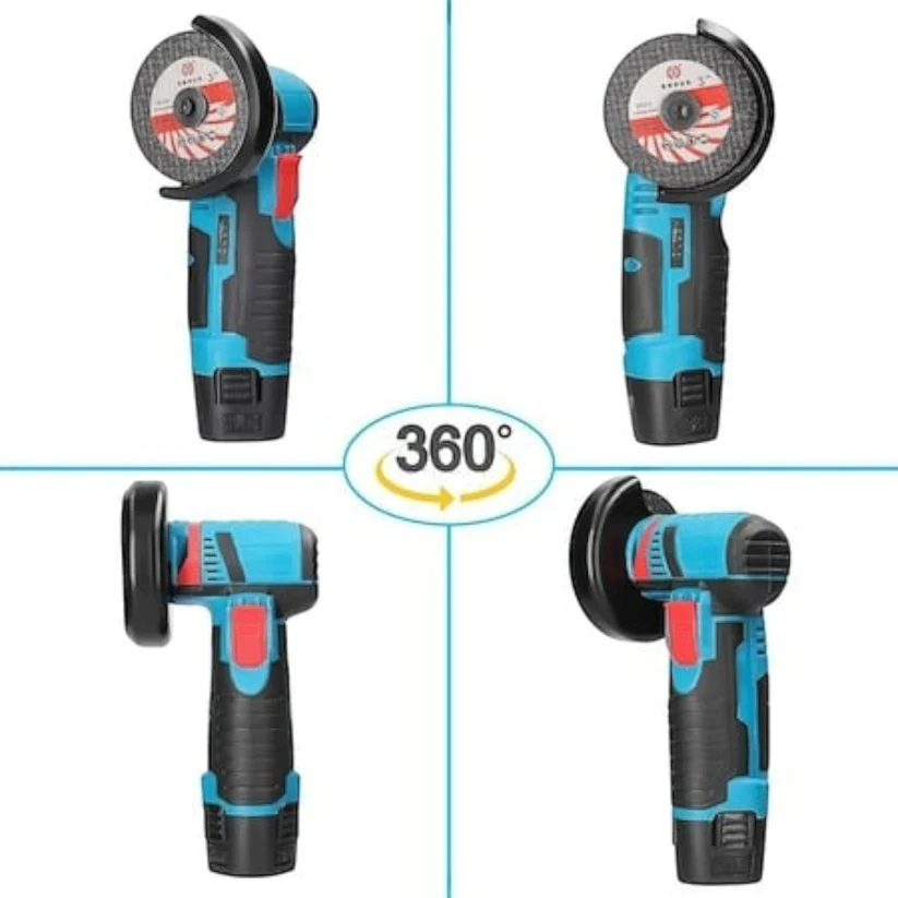 Mini polizor unghiular cu acumulator 48V, 2 baterii incluse, 19500 rpm, 6 discuri, functie soft start, verde/negru