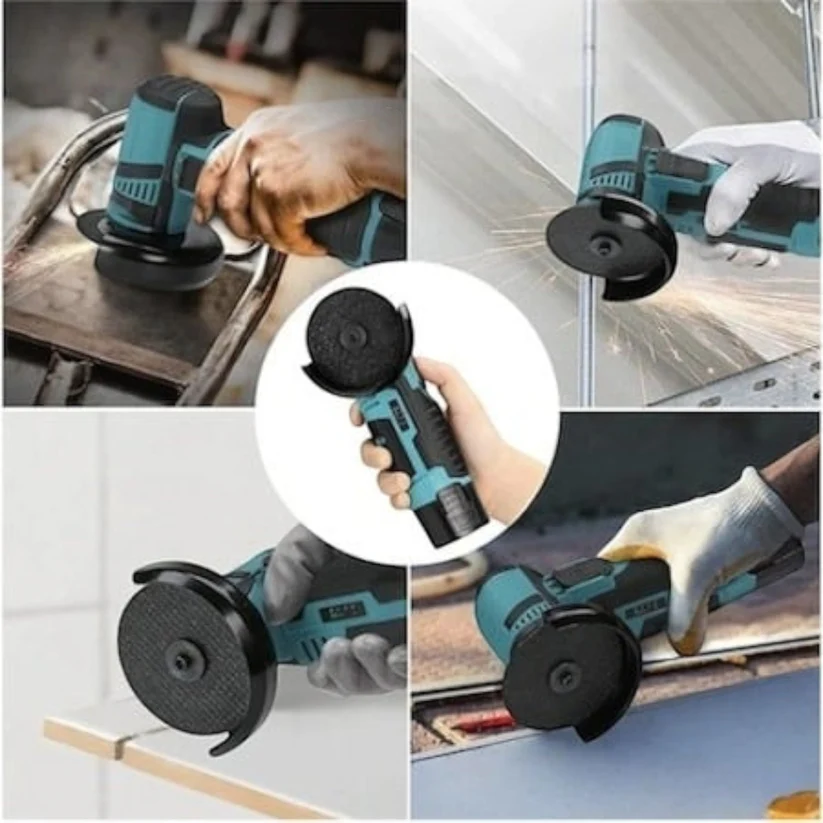 Mini polizor unghiular cu acumulator 48V, 2 baterii incluse, 19500 rpm, 6 discuri, functie soft start, verde/negru