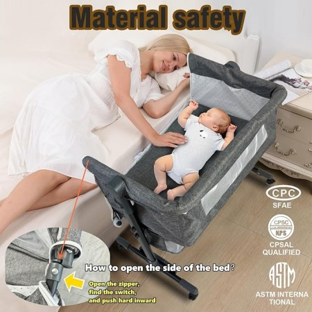 Patut pliabil bebelusi cu leganare, 3 trepte inclinare, cos depozitare, plasa anti-insecte, 0–3 ani