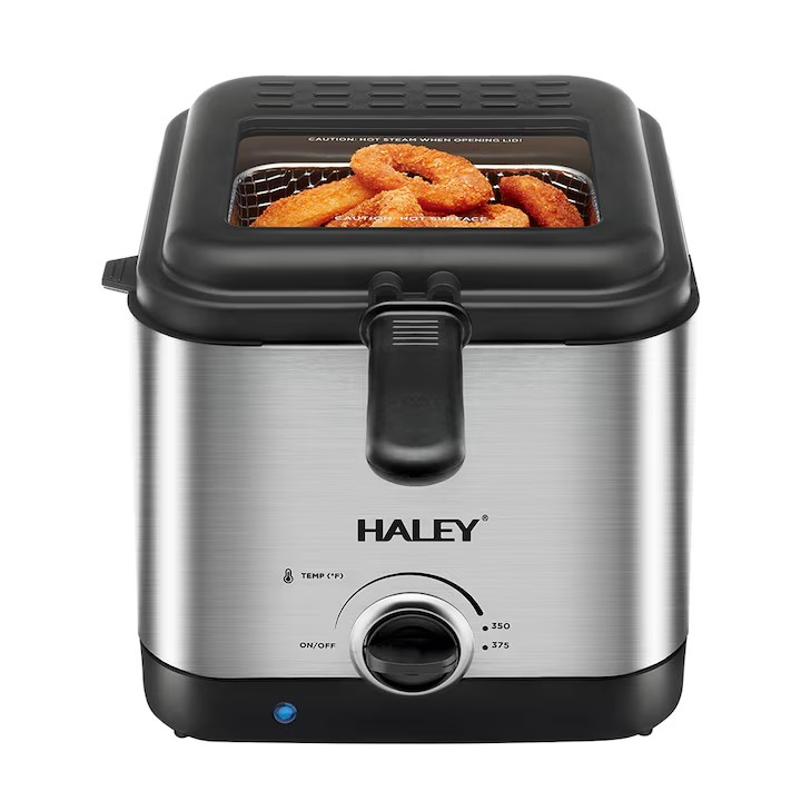 Friteuza electrica HALEY HY-2505, 1000W, capacitate 2.5L, control temperatura, inox, design compact, Garantie 3 Ani