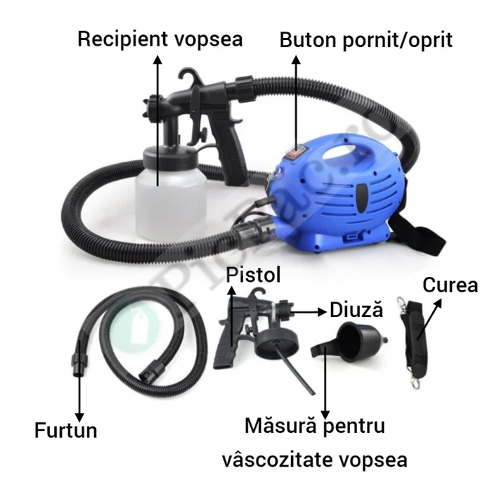 Aparat electric de vopsit si zugravit 650W, rezervor 800ml, pulverizare uniforma, pentru pereti, mobilier si garduri
