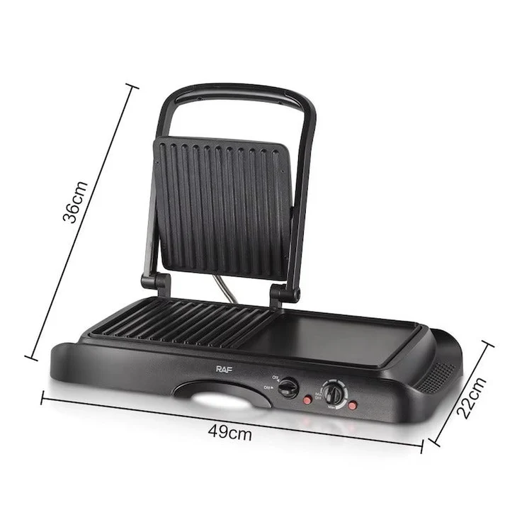 Grill electric 2 în 1 RAF R2695, 1600W, plăci antiaderente, grill & presă, temperatură reglabilă, garanție 3 ani