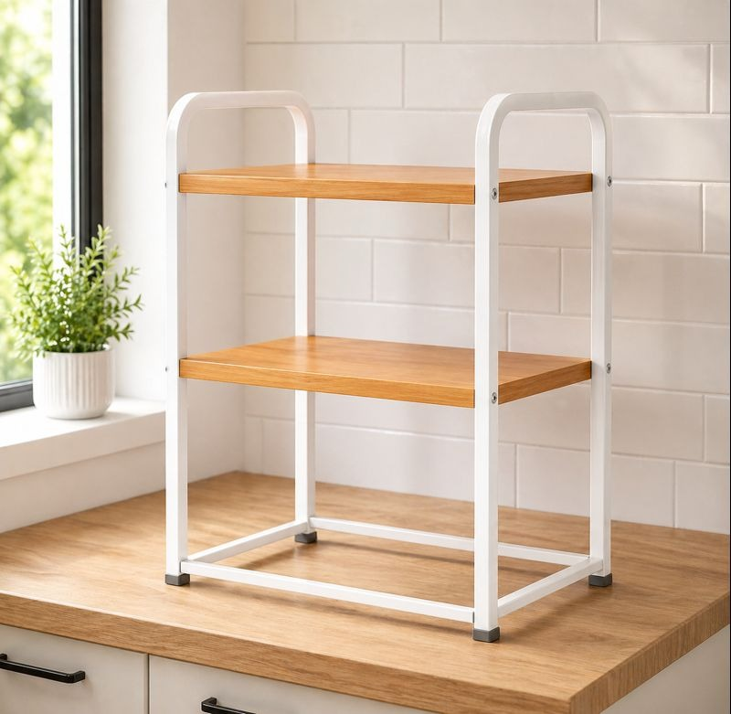 Raft organizator pentru microunde, etajera metalica cu 3 polite, suport depozitare bucatarie, 53 x 34 x 80 cm