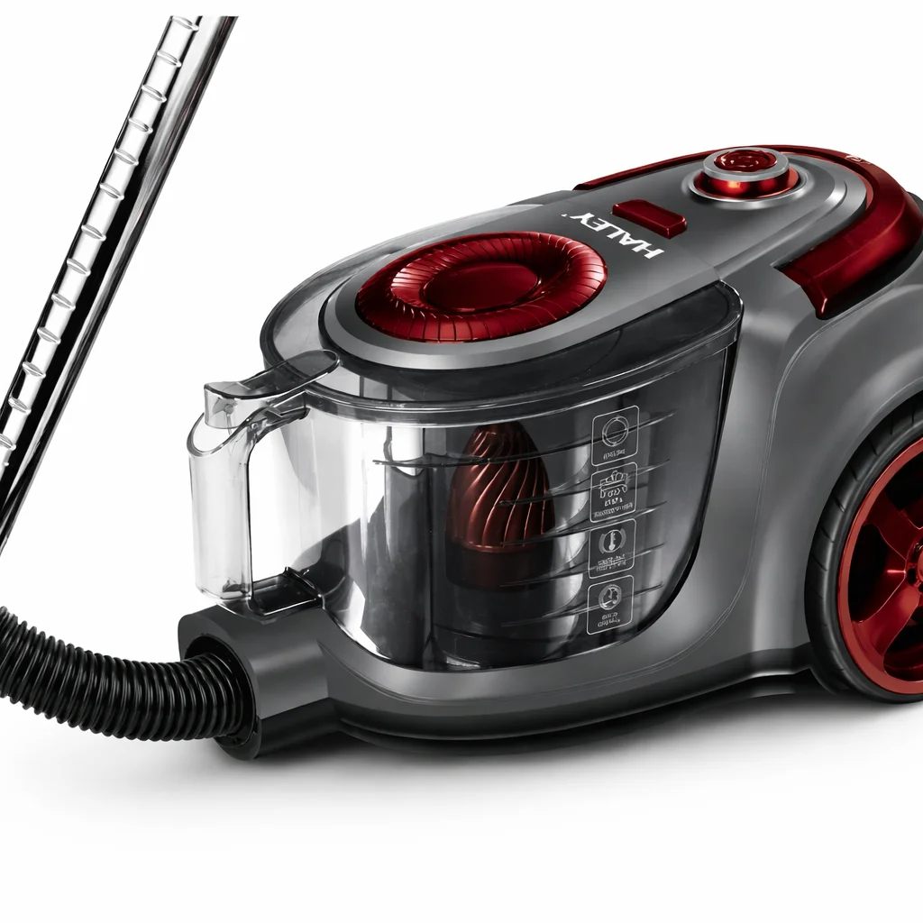 Aspirator fara sac HALEY HY-9907, 1200W, recipient 2L, sistem ciclonic, putere mare aspirare, rosu/gri, Garantie 3 Ani