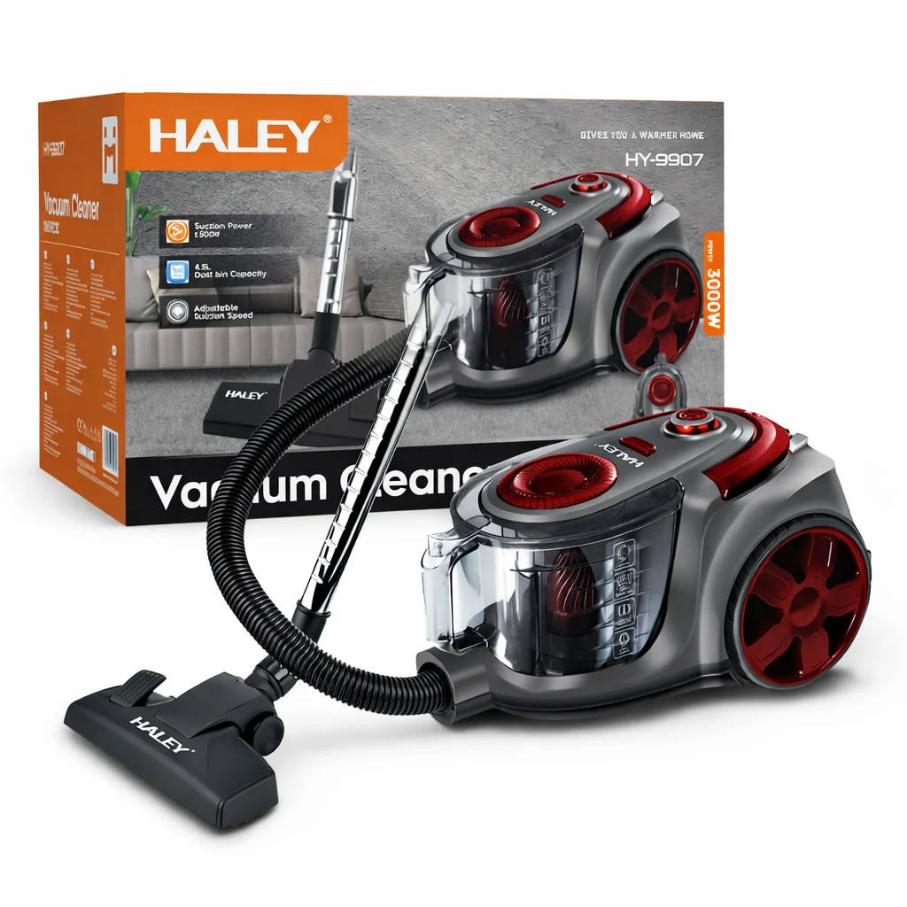 Aspirator fara sac HALEY HY-9907, 1200W, recipient 2L, sistem ciclonic, putere mare aspirare, rosu/gri, Garantie 3 Ani