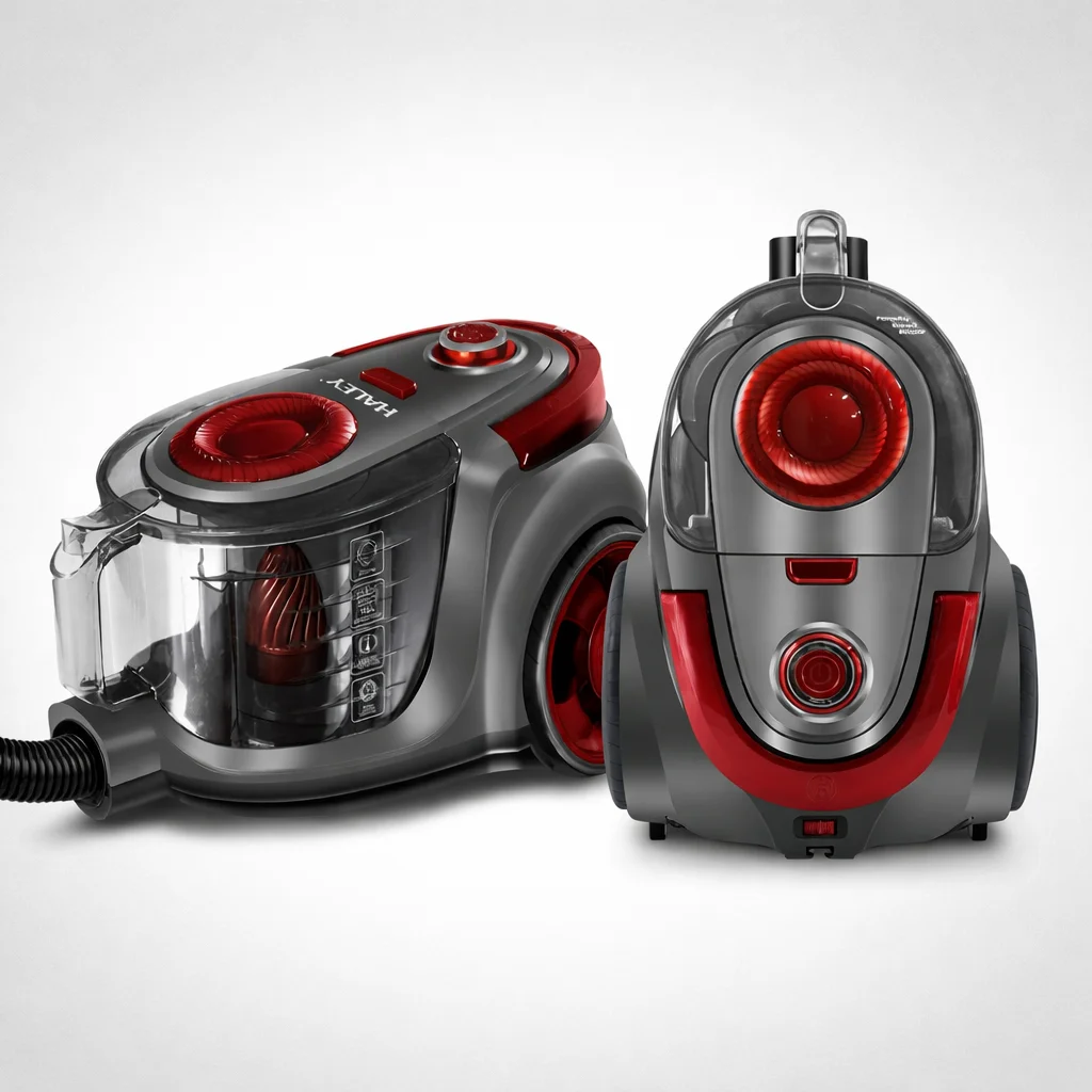 Aspirator fara sac HALEY HY-9907, 1200W, recipient 2L, sistem ciclonic, putere mare aspirare, rosu/gri, Garantie 3 Ani