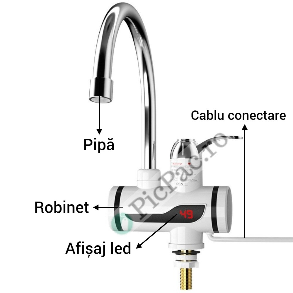 Robinet electric apă caldă instant, 3000W, afișaj LCD, montaj chiuvetă, IPX4