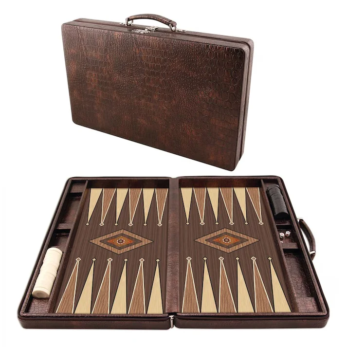 Joc Table Diplomat din Piele Naturală și Lemn Masiv de Lux | Realizat Manual | Set Premium pentru Table