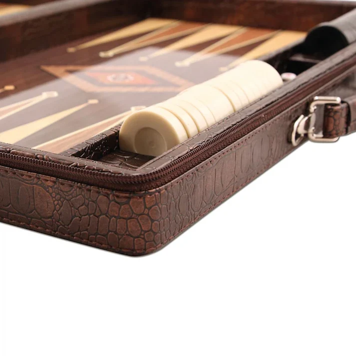 Joc Table Diplomat din Piele Naturală și Lemn Masiv de Lux | Realizat Manual | Set Premium pentru Table