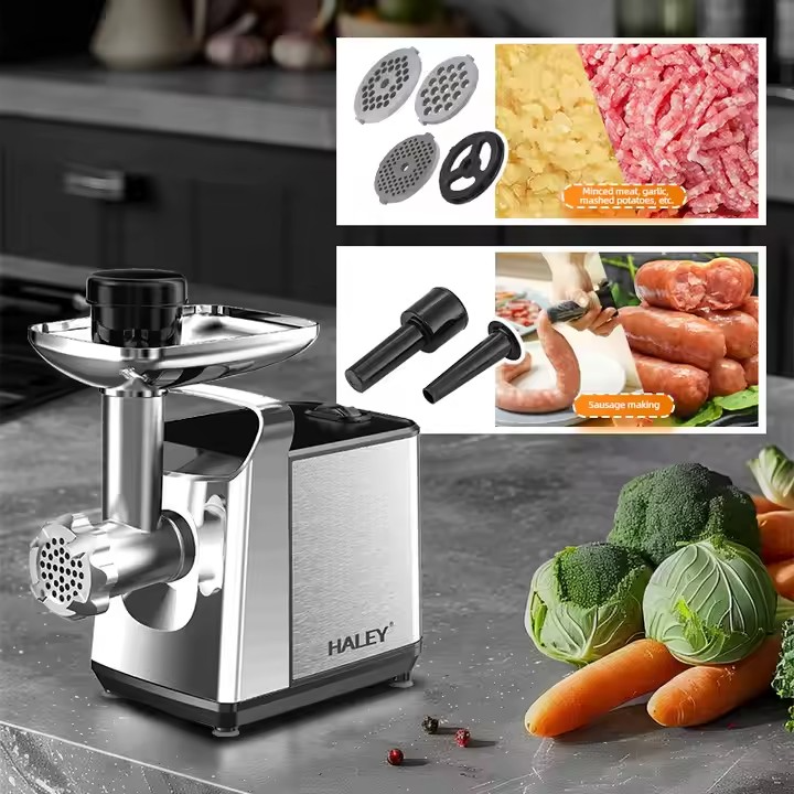 Masina de Tocat Carne HALEY , Garantie 3 Ani, 2600W, Unelte Metalice, Carcasa din Otel Inoxidabil, Argintiu