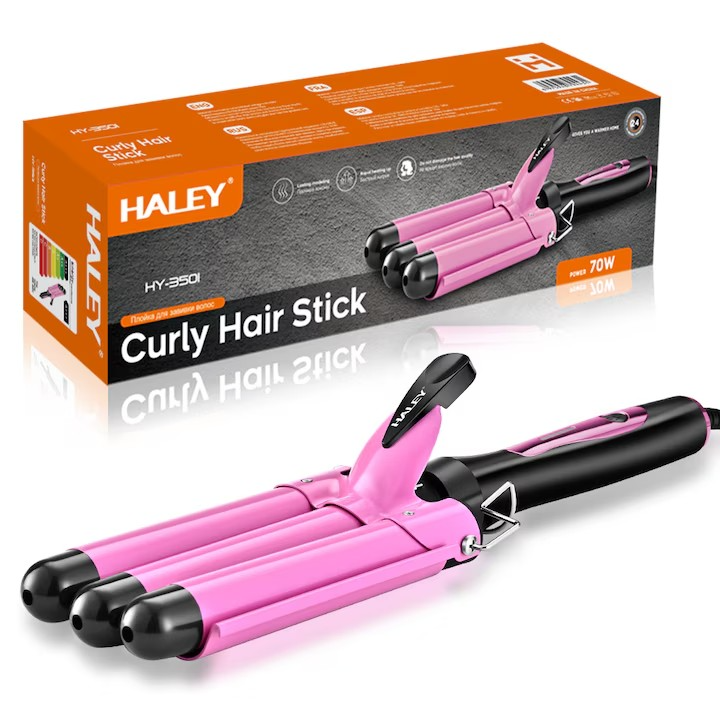 Ondulator de par ceramic HALEY HY-3501, 70W, incalzire rapida, protectie anti-electrizare, compatibil 110-240V, roz, Garantie 3 Ani