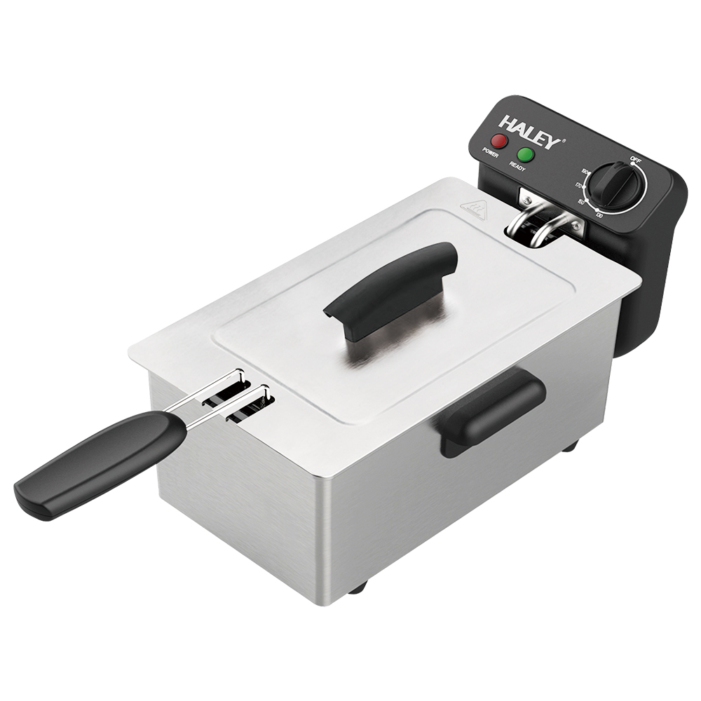Friteuza electrica HALEY HY-2504, 2000W, capacitate 3L, termostat reglabil, inox, antiaderenta, Garantie 3 Ani