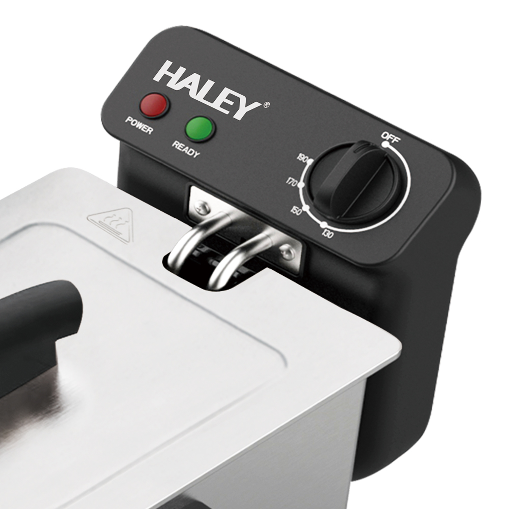 Friteuza electrica HALEY HY-2504, 2000W, capacitate 3L, termostat reglabil, inox, antiaderenta, Garantie 3 Ani