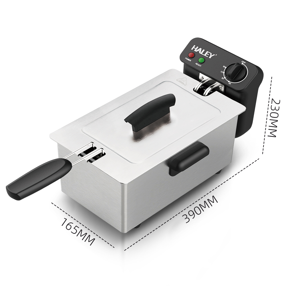 Friteuza electrica HALEY HY-2504, 2000W, capacitate 3L, termostat reglabil, inox, antiaderenta, Garantie 3 Ani